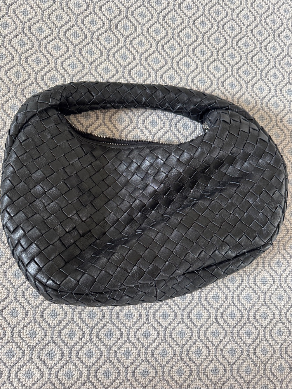 Woven Black Leather Hobo Bag